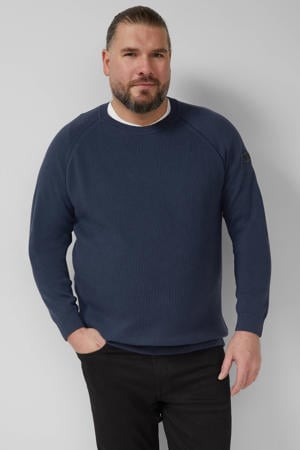 trui rib gebreid donkerblauw