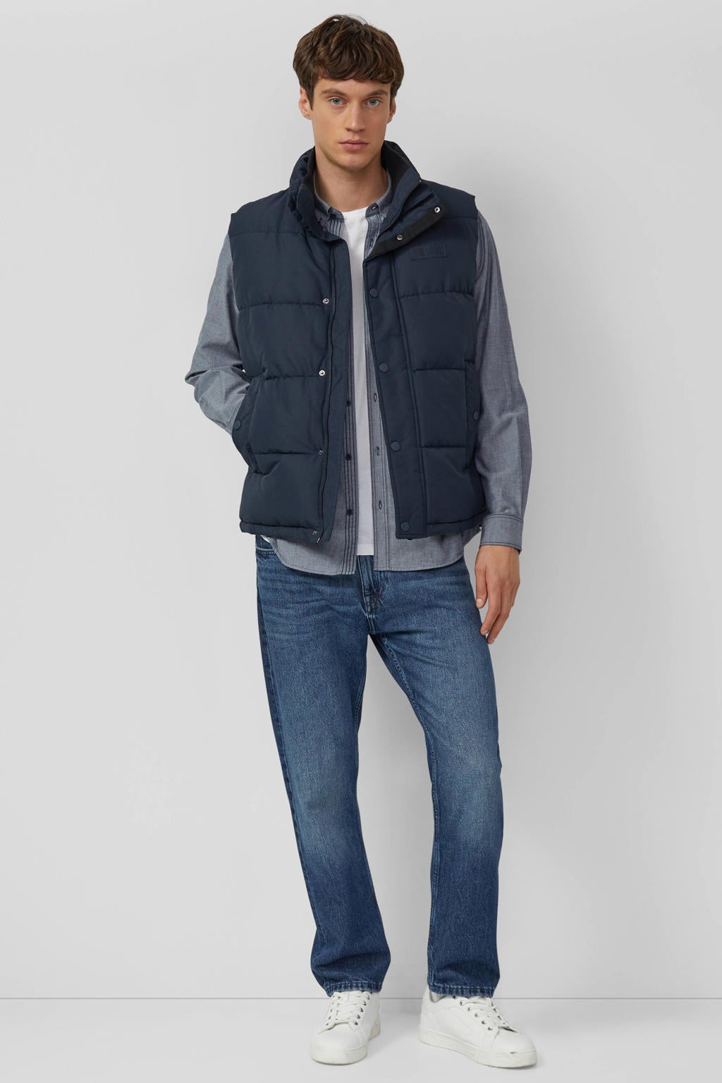 Blauwe heren s.Oliver Regular casual overhemd van katoen met effen, lange mouwen, button down sluiting en knoopsluiting