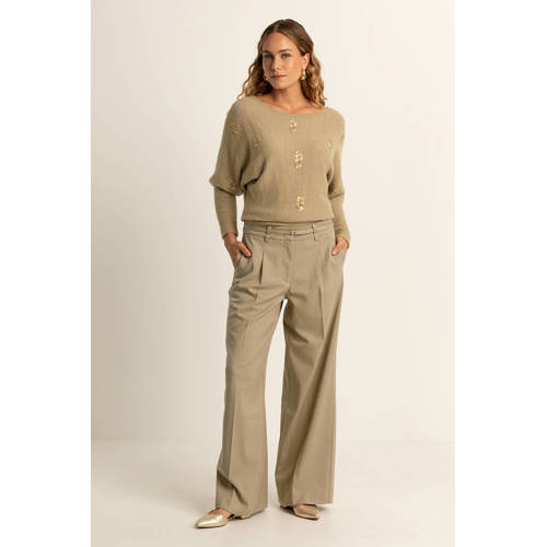 Expresso wide leg high waist pantalon beige afbeelding