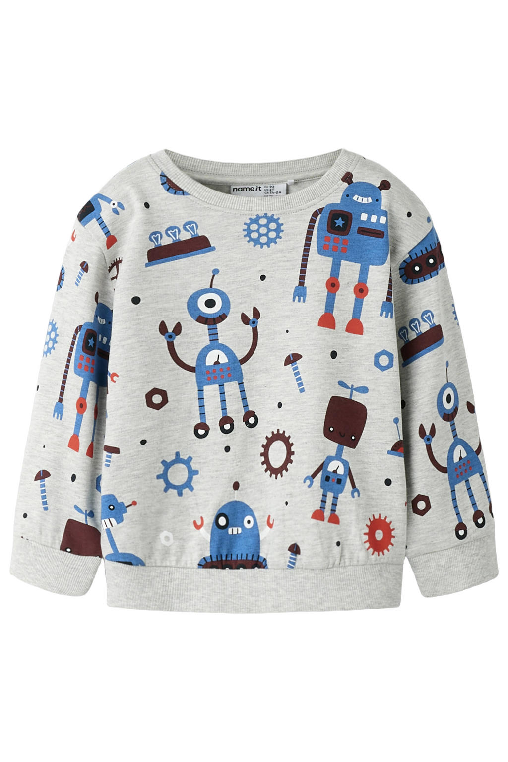 Grijs melange, grijs en blauwe jongens NAME IT MINI sweater melange met lange mouwen, ronde hals en geribde boorden