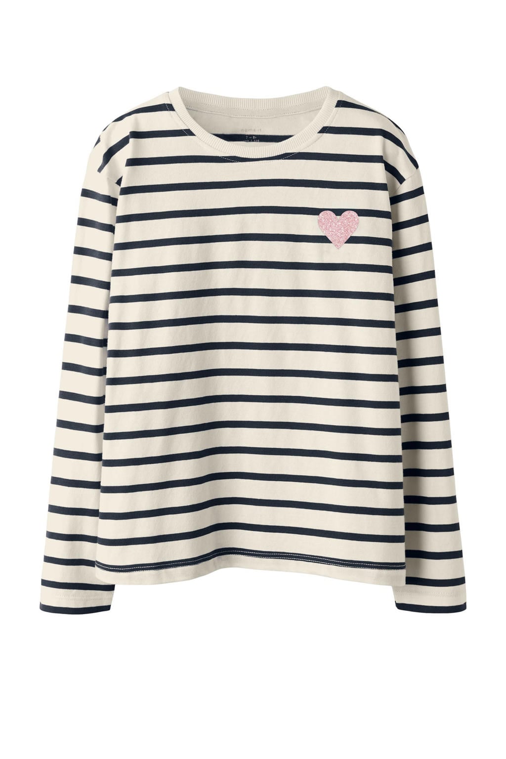 Wit en donkerblauwe meisjes NAME IT KIDS gestreepte longsleeve van katoen met lange mouwen en ronde hals