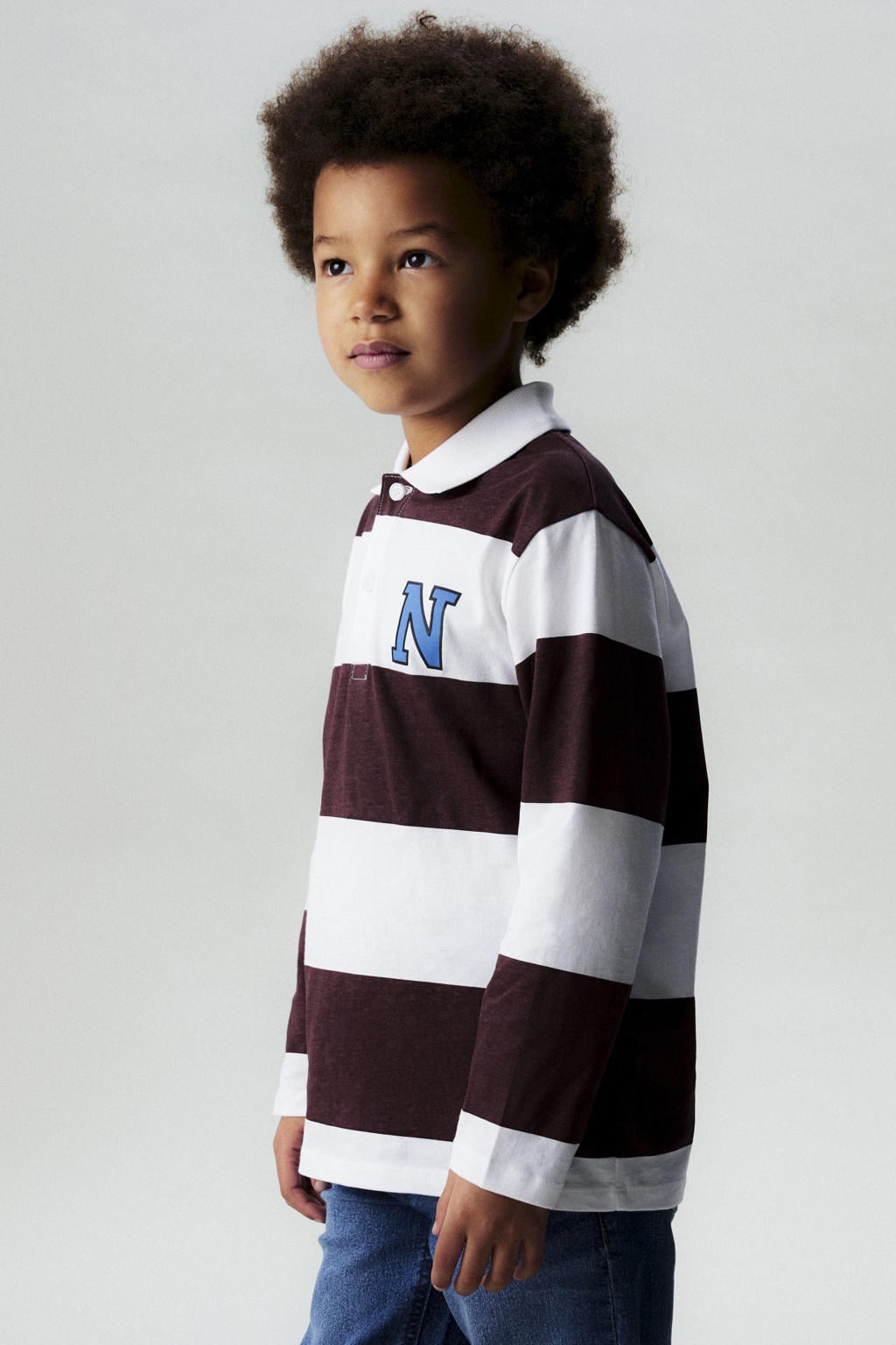 Bruin en witte jongens NAME IT KIDS gestreepte polo van katoen met lange mouwen en knoopsluiting