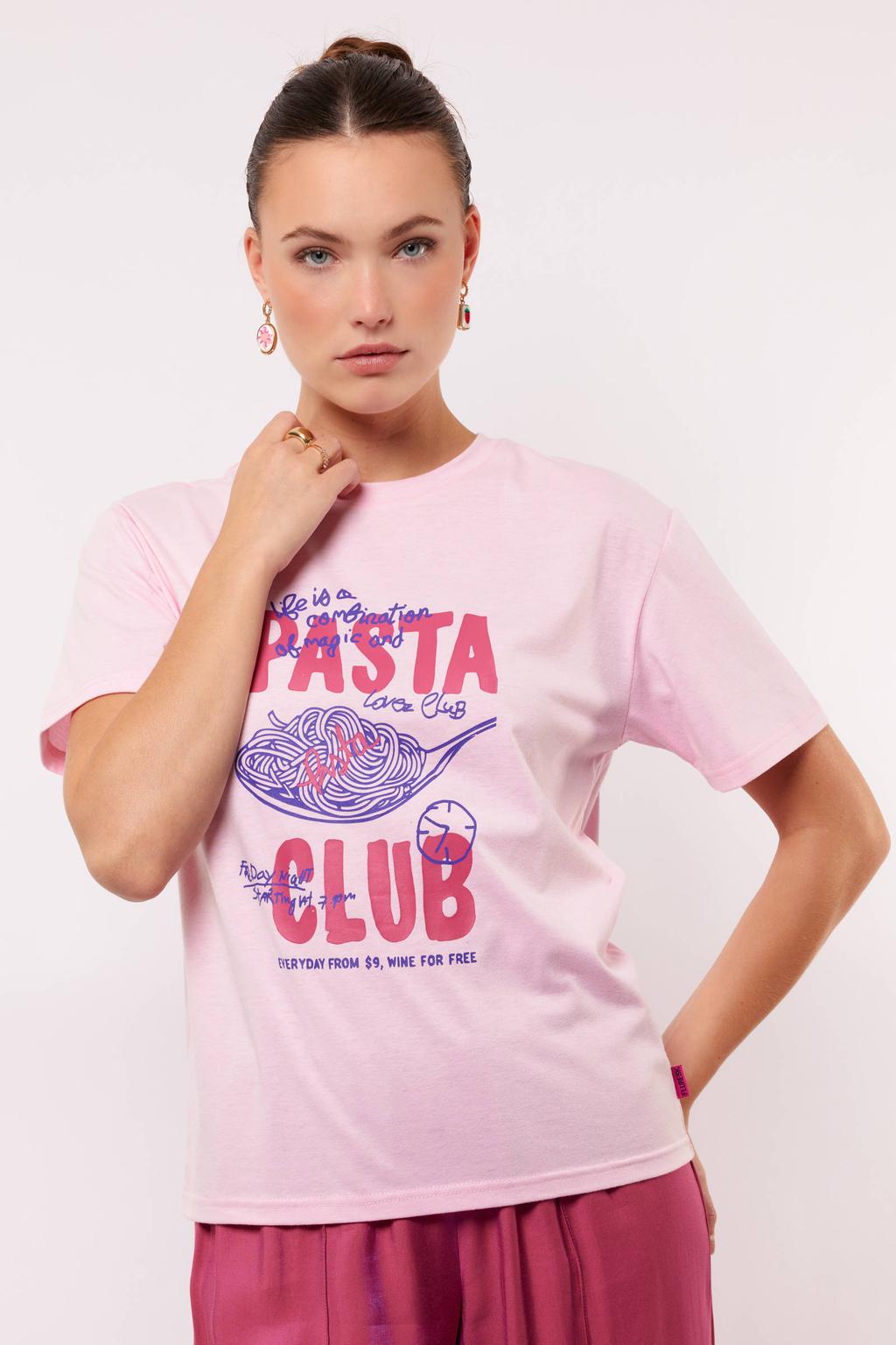 Lichtroze dames FLURESK T-shirt van katoen met printopdruk, korte mouwen en ronde hals