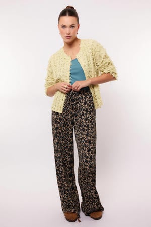 wide leg regular waist broek met panterprint bruin