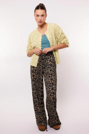 wide leg regular waist broek met panterprint bruin