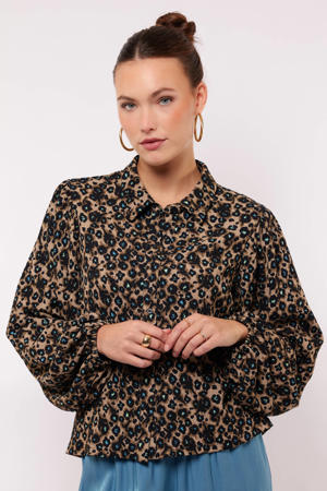 blouse met panterprint bruin