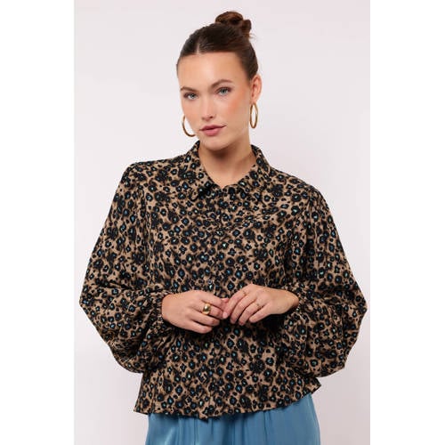 FLURESK blouse met panterprint bruin afbeelding