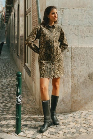 blousejurk met panterprint bruin