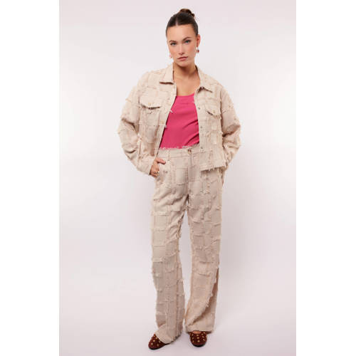 FLURESK wide leg high waist broek zand afbeelding