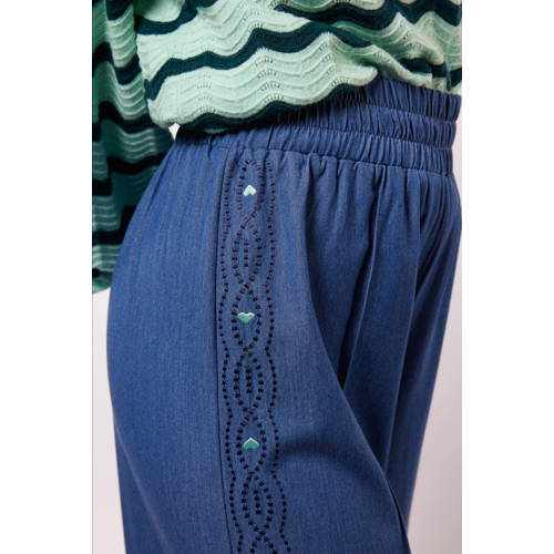 FLURESK wide leg high waist casual broek donkerblauw afbeelding
