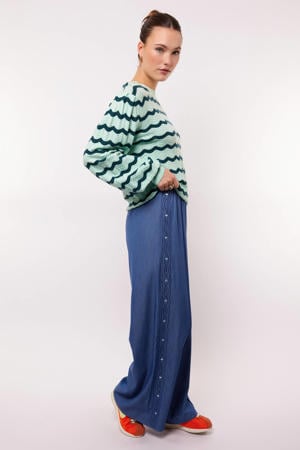 wide leg high waist casual broek donkerblauw