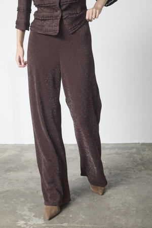 wide leg regular waist broek met lurex