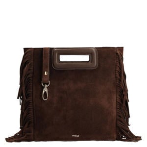 suede crossbody tas met franjes donkerbruin