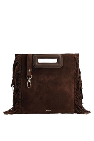 suede crossbody tas met franjes donkerbruin