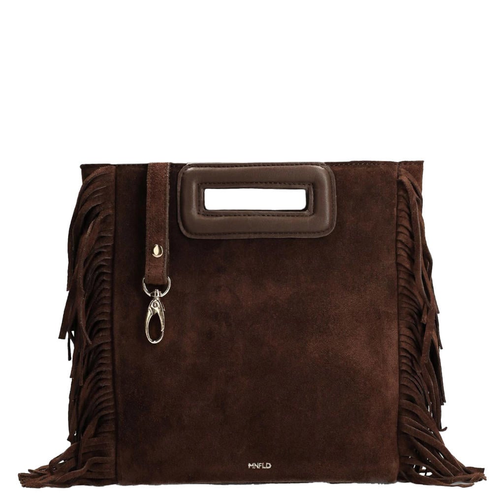 Manfield suede crossbody tas met franjes donkerbruin