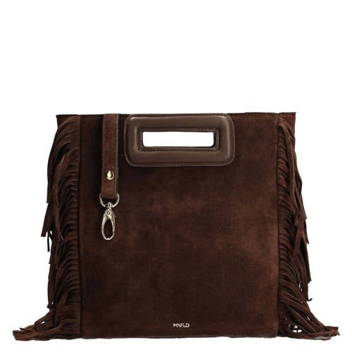 Manfield suede crossbody tas met franjes donkerbruin afbeelding