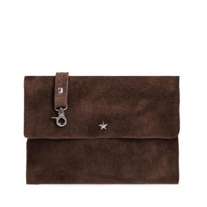 suede clutch donkerbruin
