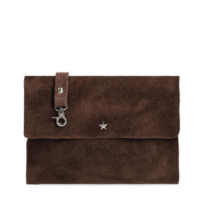suede clutch donkerbruin