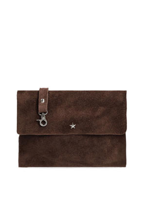 suede clutch donkerbruin
