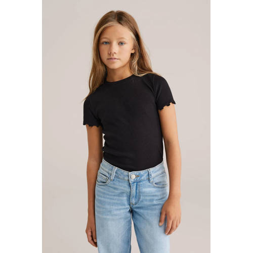 WE Fashion T-shirt - set van 2 rib gebreid wit/zwart afbeelding