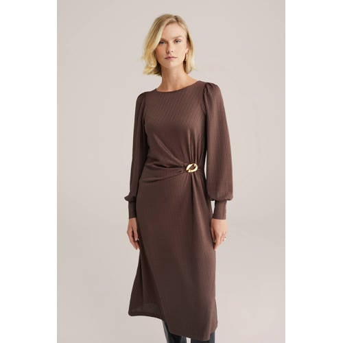 WE Fashion midi jurk donkerbruin afbeelding