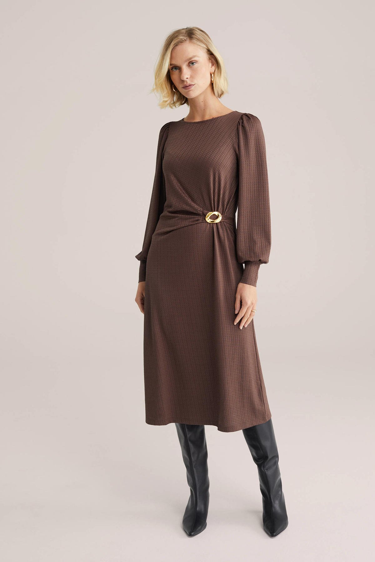 WE Fashion midi jurk donkerbruin wehkamp