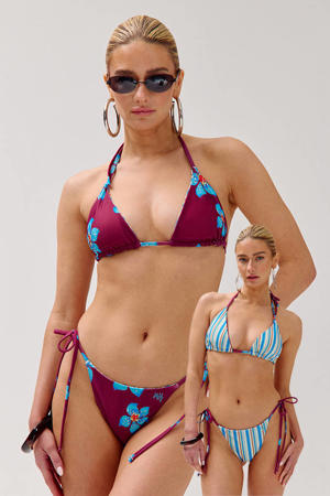 reversible strik brazilian bikinibroekje Lina donkerrood/turquoise