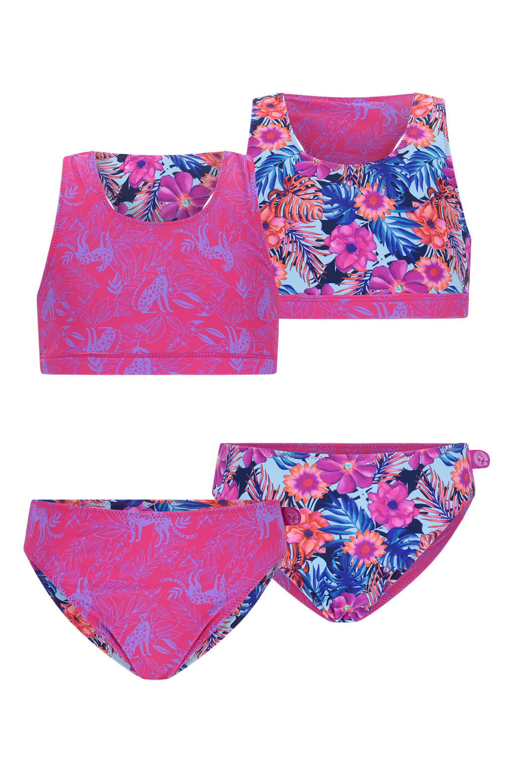 Just Beach reversible crop bikini Inside Out lichtblauw/donkerblauw/roze