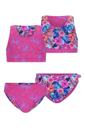 reversible crop bikini Inside Out lichtblauw/donkerblauw/roze