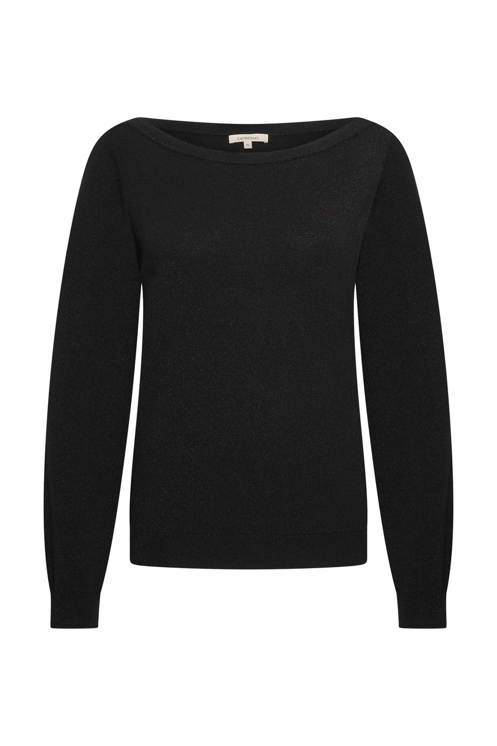 Zwarte dames Expresso pullover van viscose met effen, lange mouwen, boothals en glitters