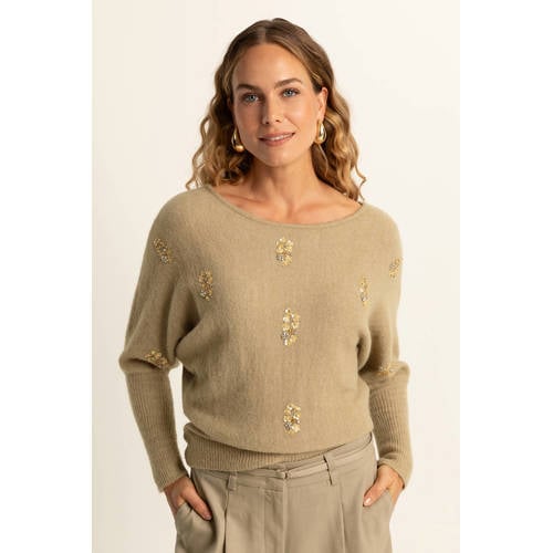 Expresso pullover met wol beige met pailletten afbeelding