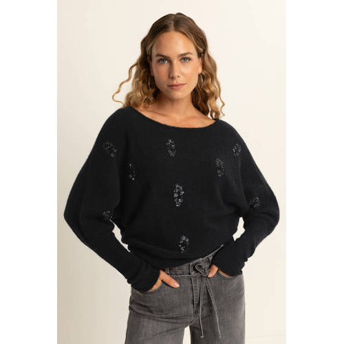 Expresso pullover met wol zwart met pailletten afbeelding