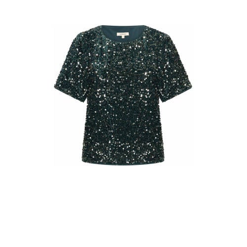 Expresso glitter top donkergroen met pailletten afbeelding