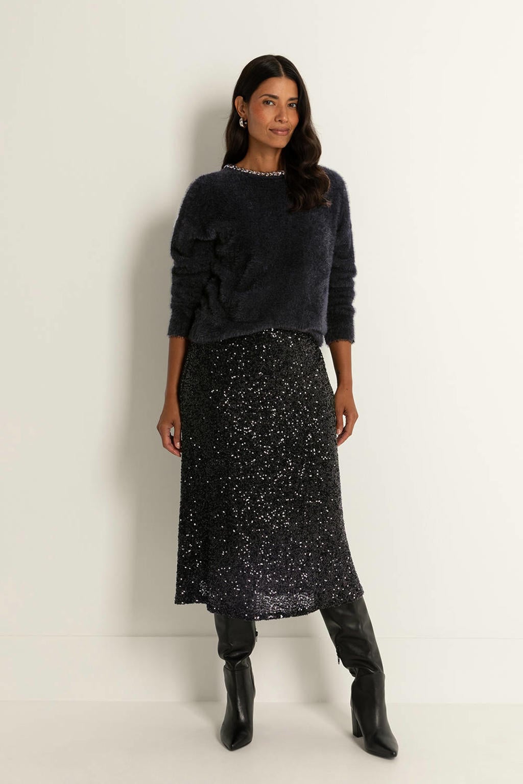 Zwarte dames CLAUDIA BY CLAUDIA STRÄTER midi rok met pailletten voorzien van