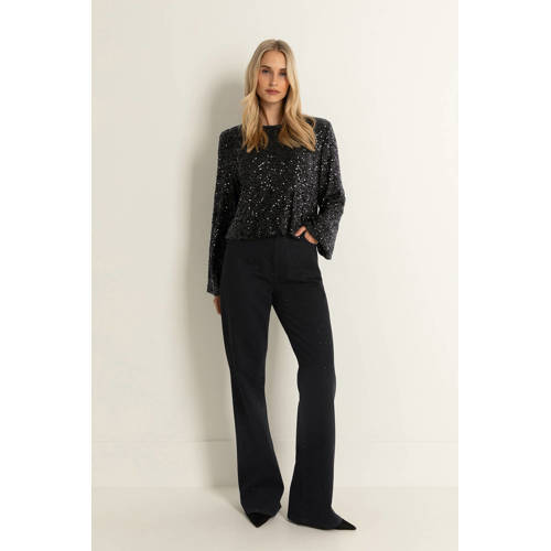 CLAUDIA BY CLAUDIA STRÄTER high waist flared jeans zwart met glitter afbeelding
