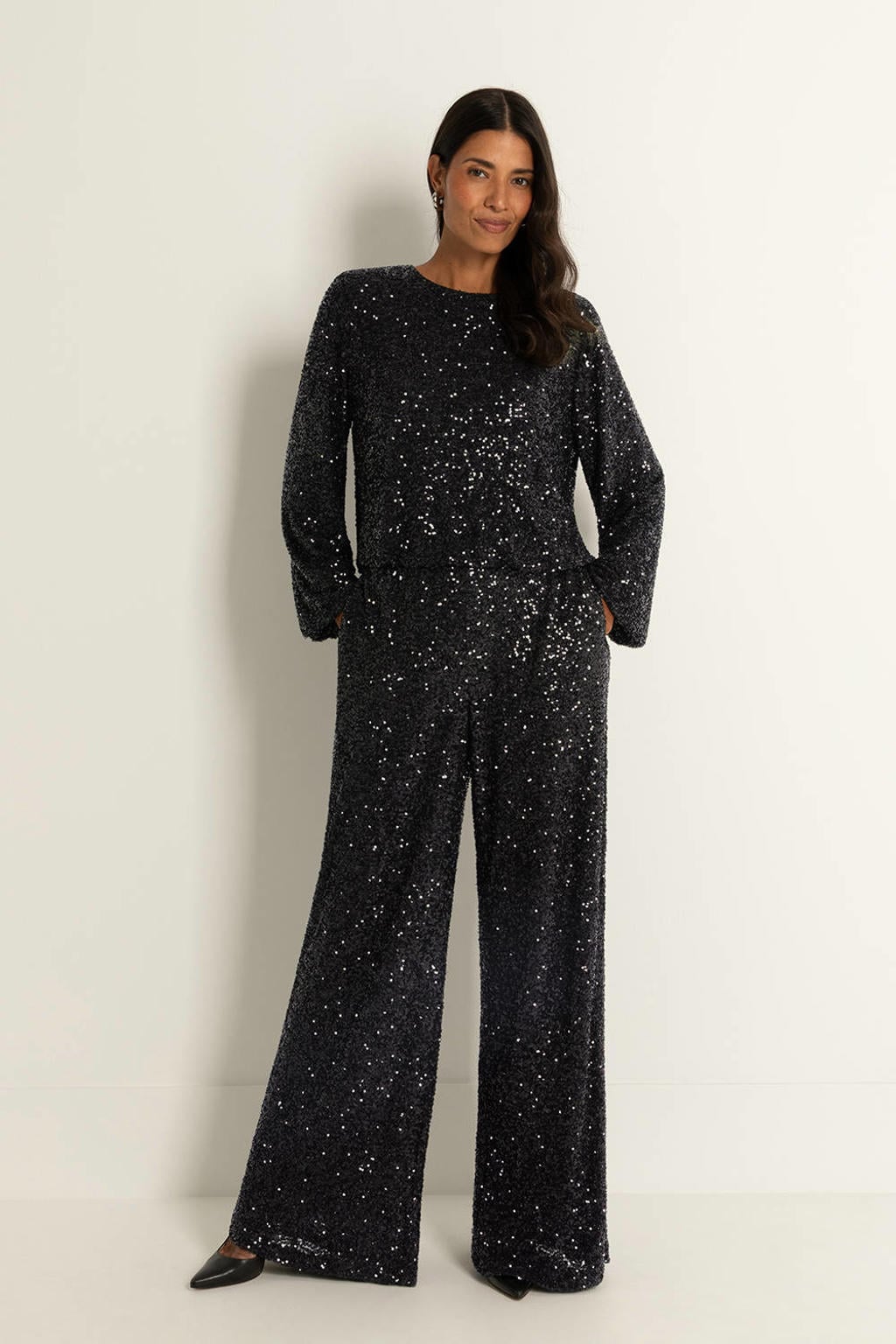 Zwarte dames CLAUDIA BY CLAUDIA STRÄTER high waist flared broek van polyester met elastische tailleband