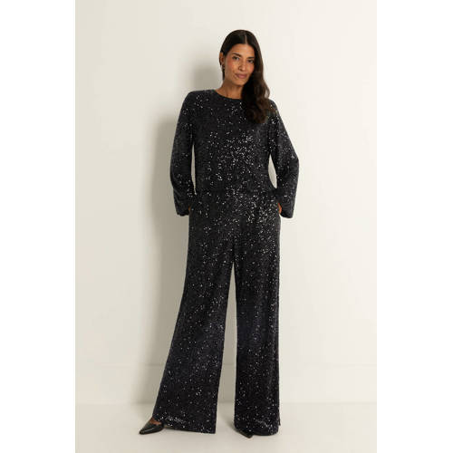 CLAUDIA BY CLAUDIA STRÄTER high waist flared broek zwart met pailletten afbeelding