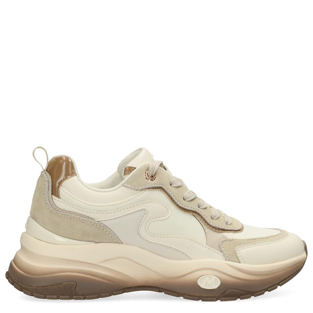 Beige dames Mexx chunky sneakers van 40% polyurethaan/ 35% leer/ 25% polyester met veters