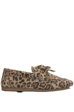 suède bootschoenen met panterprint beige/bruin
