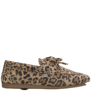 suède bootschoenen met panterprint beige/bruin