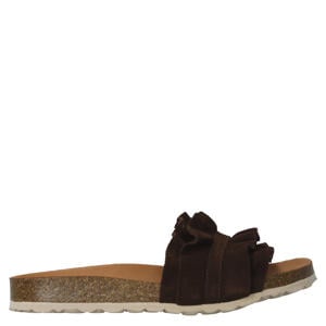 Rocio serraje volante suède leren slippers donkerbruin