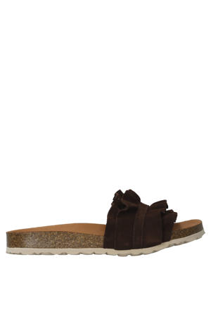 Rocio serraje volante suède leren slippers donkerbruin