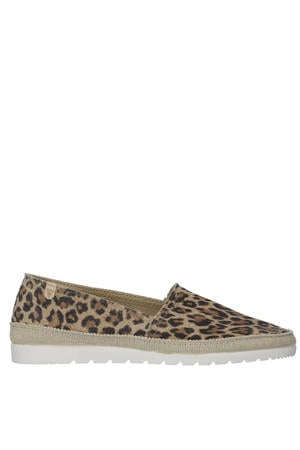 Noa suède leren espadrilles met panterprint beige/bruin