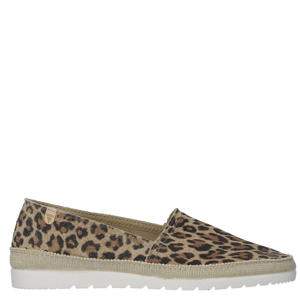 Noa suède leren espadrilles met panterprint beige/bruin