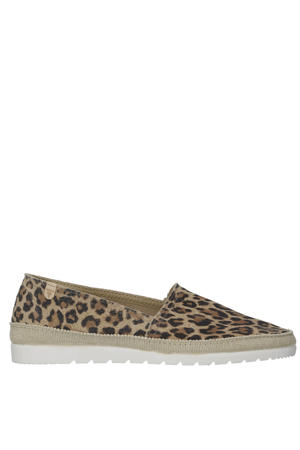 Noa suède leren espadrilles met panterprint beige/bruin