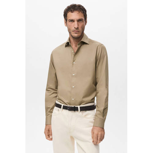 Mango Man Slim zakelijk overhemd bruin afbeelding