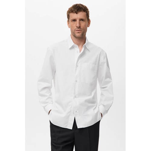 Mango Man Comfort gestreepte casual overhemd wit afbeelding