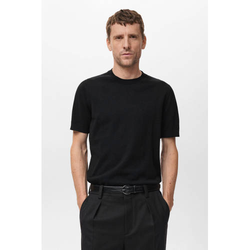 Mango Man regular T-shirt fijn gebreid zwart afbeelding