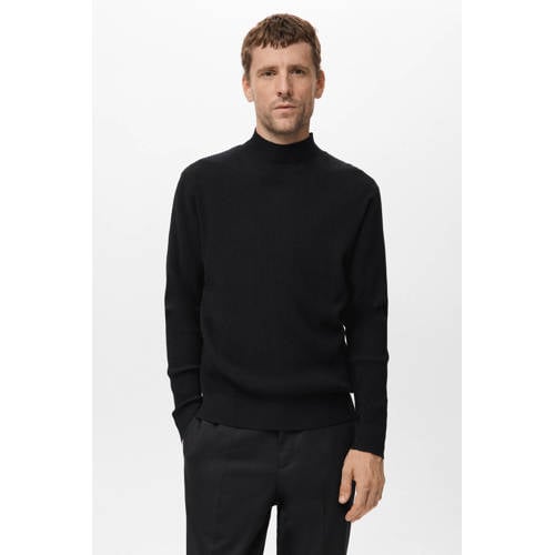 Mango Man trui rib gebreid zwart afbeelding
