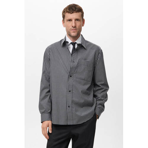 Mango Man geruit overshirt zwart afbeelding